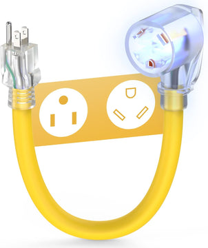 30Amp to 15Amp RV Adapter Plug - NEMA 5-15P Male to TT-30R Female with Handle Grip