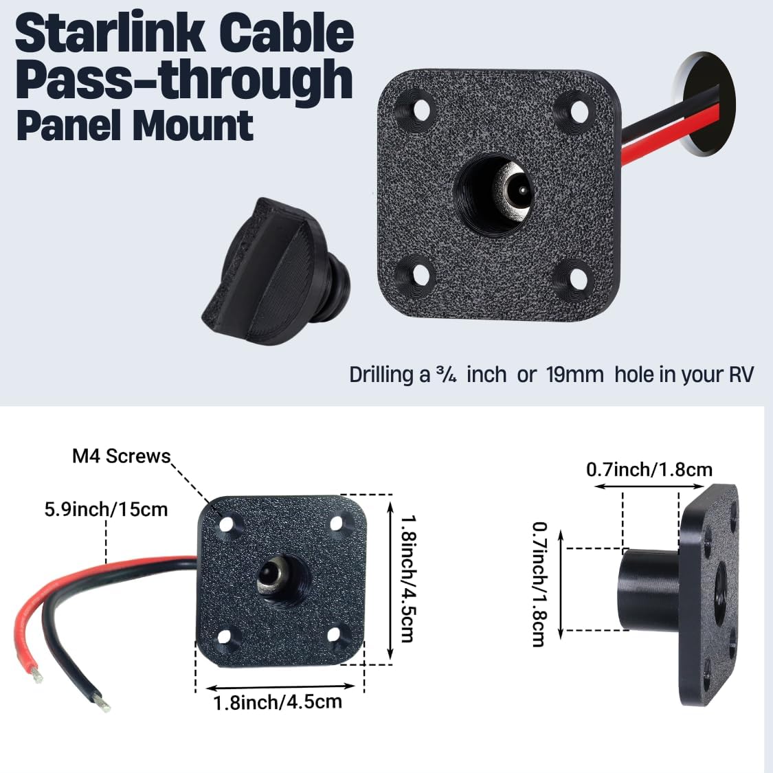 Starlink Mini DC Cable Pass-through Panel Mount Square