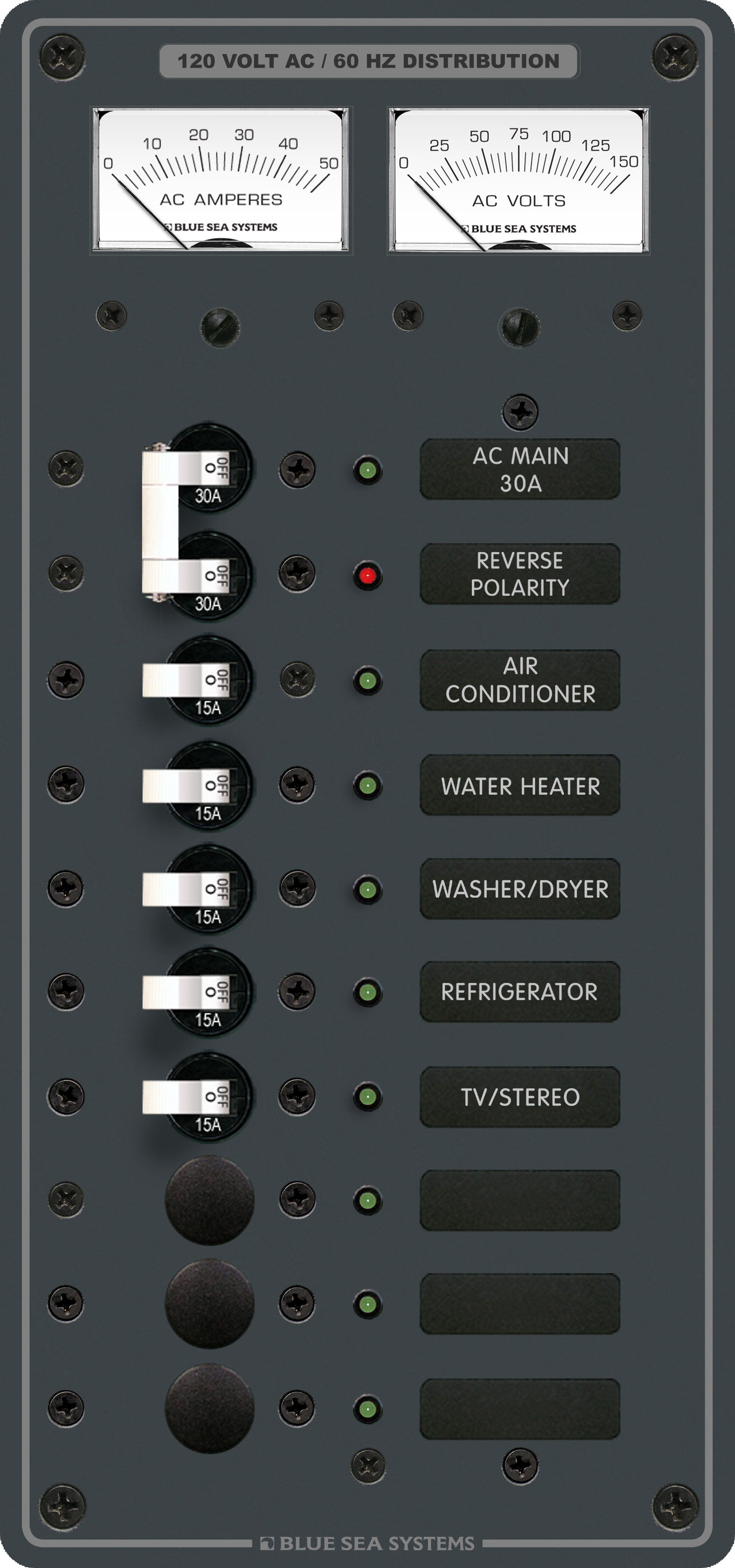 Panel 120VAC 10pos w/Main V/Amtr 8074