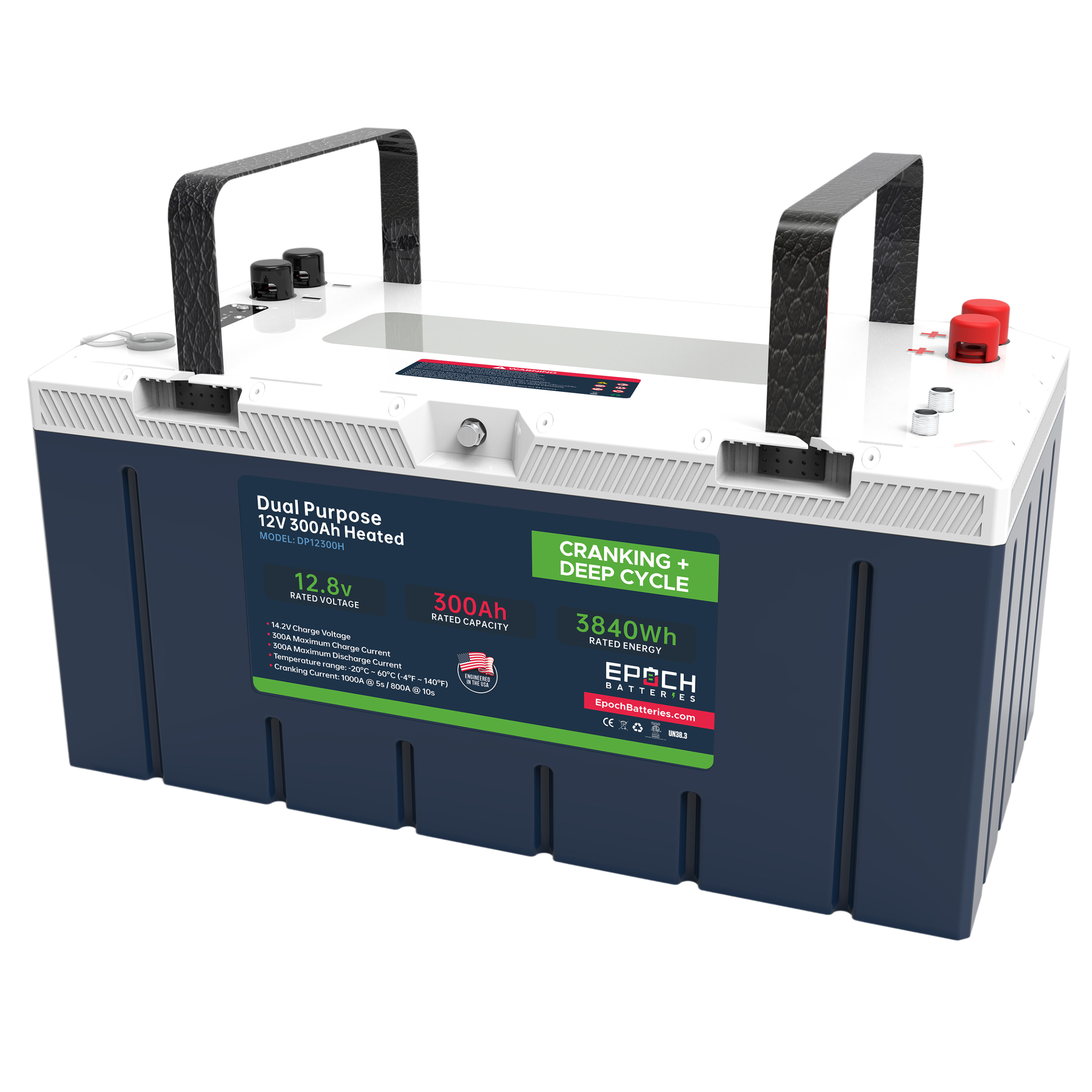 EPOCH 12V 300Ah Pro Series - LiFePO4 Cranking & Deep Cycle Lithium Battery (Dual Purpose) - DP12300H