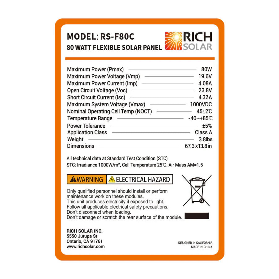 MEGA 80 FLEX | 80 Watt CIGS Flexible Solar Panel | Premium 12V Flexible Panel for Vans, RVs, Boats | Final Sale