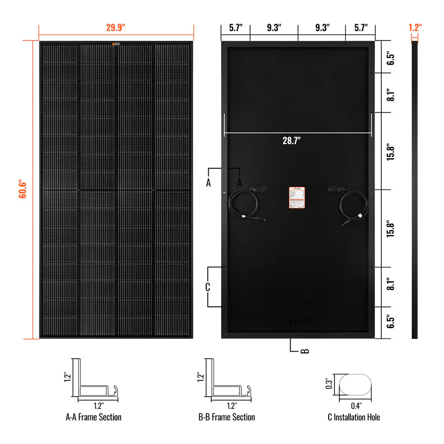 MEGA 250 ONYX | 250 Watt Solar Panel | Premier 12V Off-Grid Solar Panel for RVs, Vans, Boats | 25-Year Output Warranty | UL Certified (Copy)