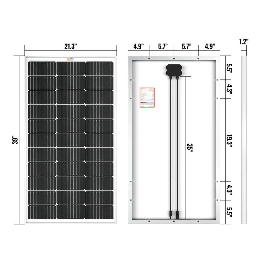MEGA 100 | 100 Watt Solar Panel | Premier 12V Off-Grid Solar Panel for Vans, Campers, Boats | 25-Year Output Warranty | UL Certified