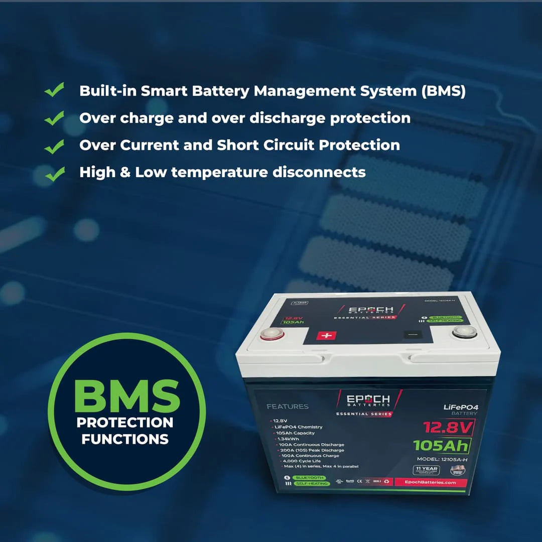 Epoch 12V 105Ah Essential Series - Bluetooth & Heated LiFePO4 Battery