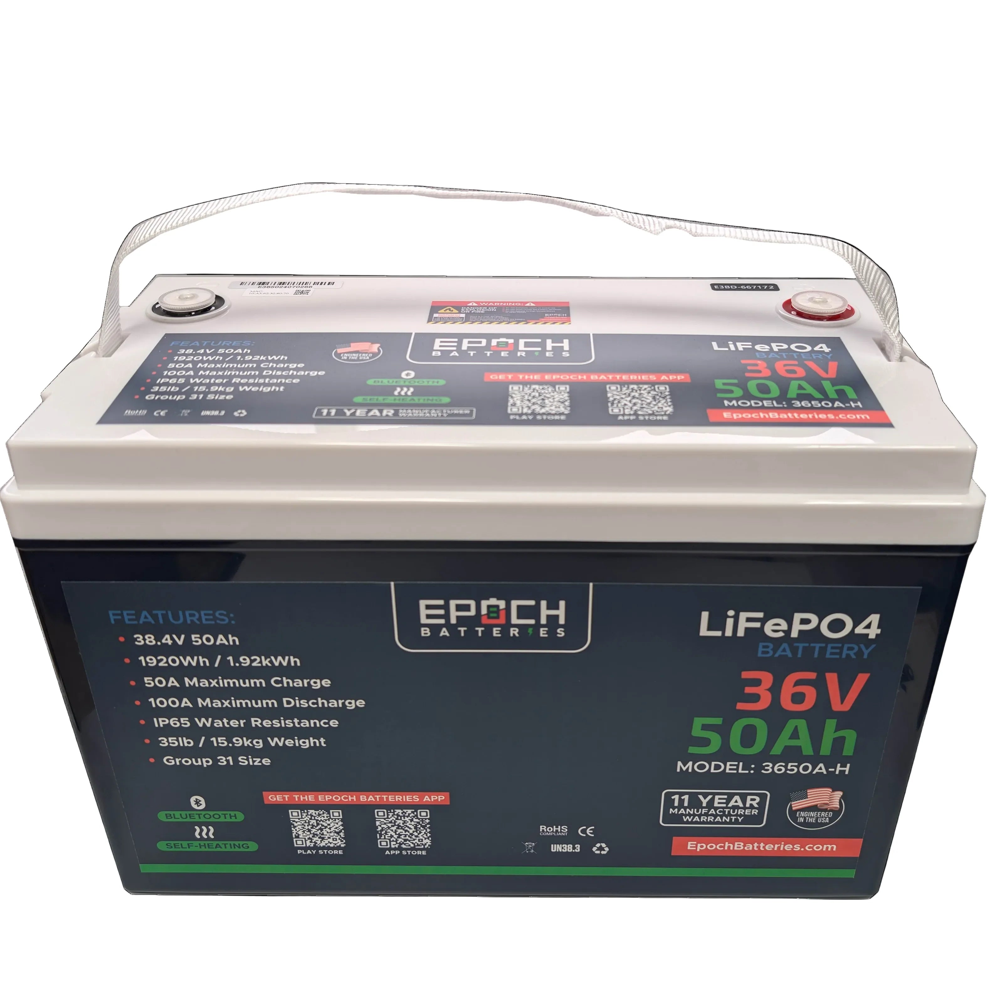 36V 50Ah (1.92kWh) Essential Series - Bluetooth & Heated LiFePO4 Battery