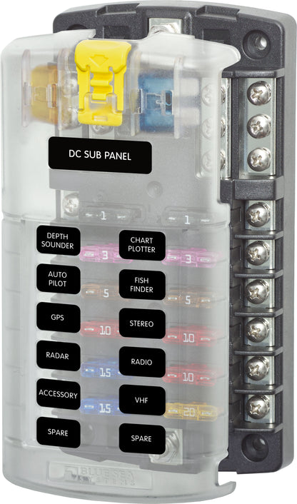ST Blade Fuse Block - 12 Circuits with Negative Bus and Cover 5026