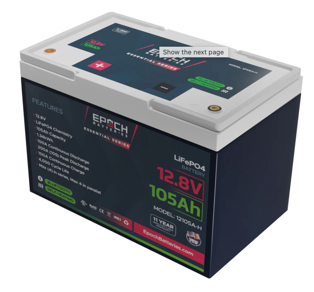 Epoch 12V 105Ah Essential Series - Bluetooth & Heated LiFePO4 Battery
