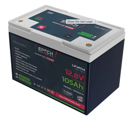 Epoch 12V 105Ah Essential Series - Bluetooth & Heated LiFePO4 Battery