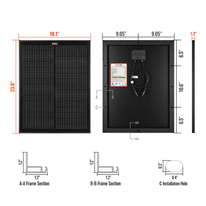 MEGA 50 ONYX | 50 Watt Solar Panel | Compact 12V Off-Grid Solar Panel for Boats, Vans, Trailers | 25-Year Output Warranty