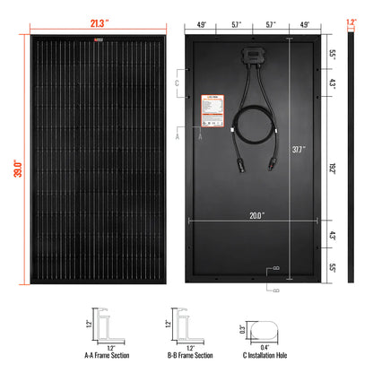 MEGA 100 ONYX | 100 Watt Solar Panel | Premier 12V Off-Grid Solar Panel for Vans, Campers, Boats | 25-Year Output Warranty | UL Certified