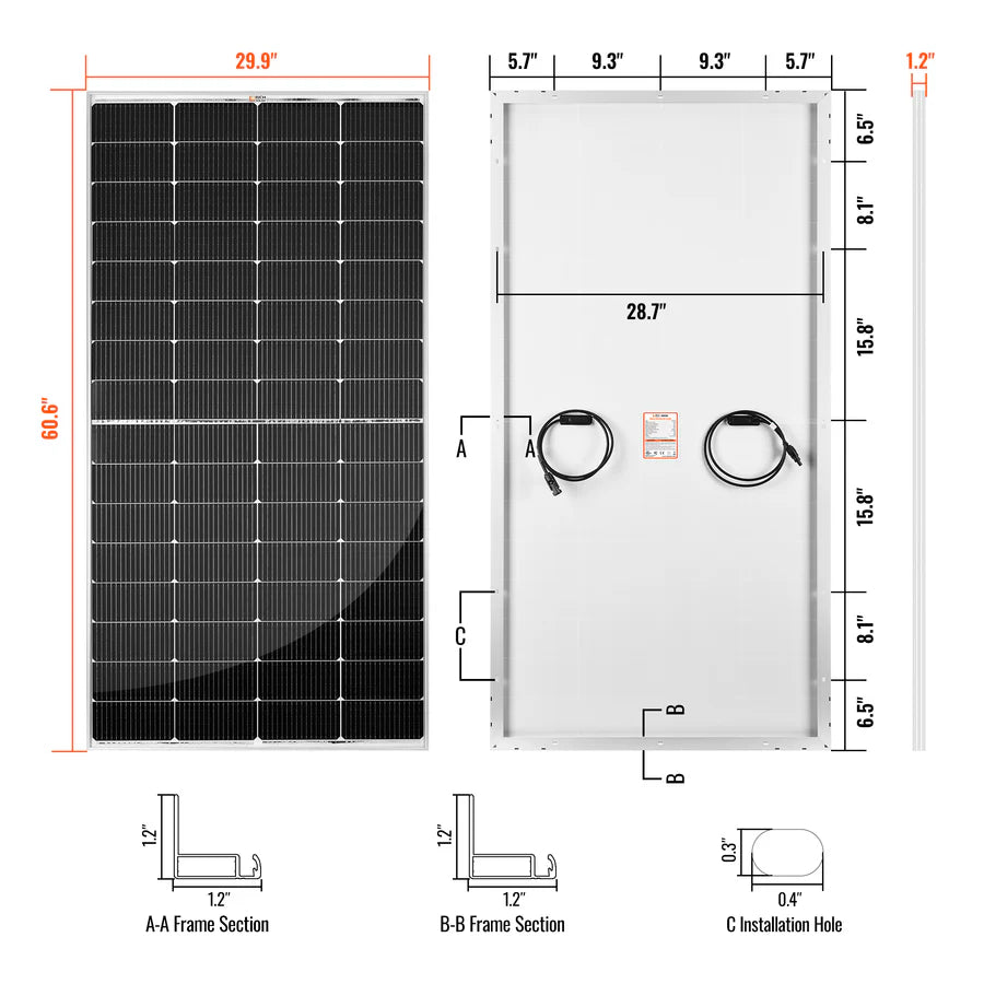 MEGA 250 | 250 Watt Solar Panel | Premier 12V Off-Grid Solar Panel for RVs, Vans, Boats | 25-Year Output Warranty | UL Certified